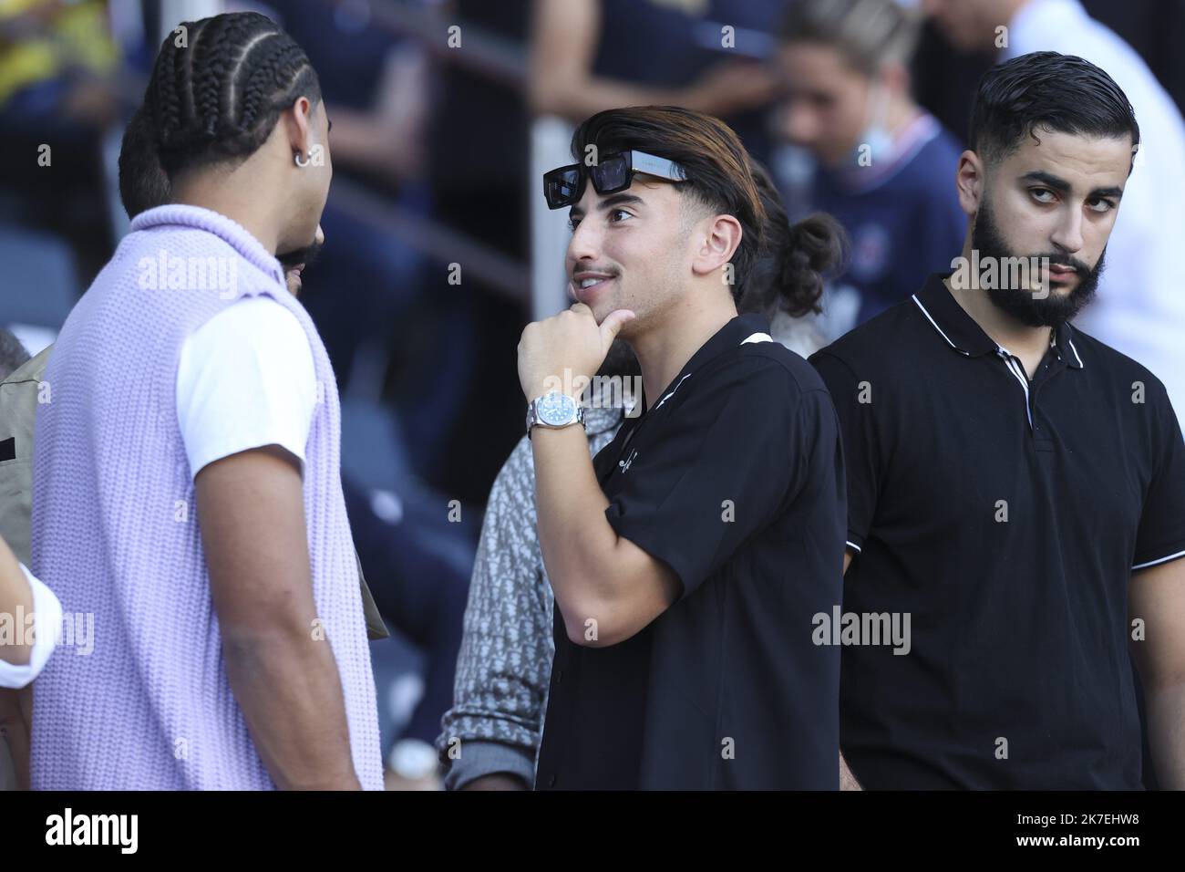 ©Sebastien Muylaert/MAXPPP - Just Riadh nimmt während des Ligue 1-Spiels zwischen Paris Saint-Germain und RC Strasbourg im Parc des Princes in Paris, Frankreich, Teil. 14.08.2021 Stockfoto