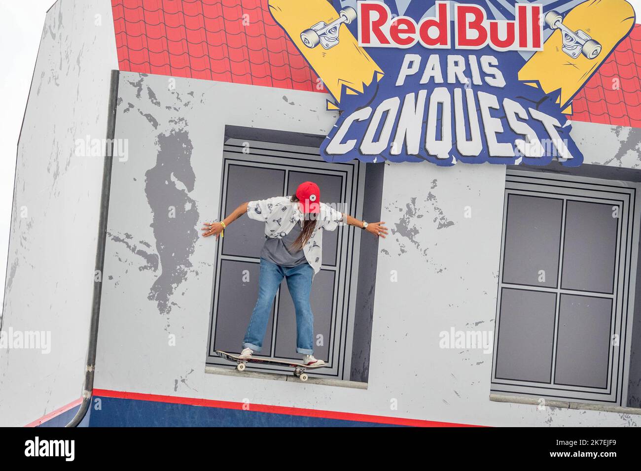 Bruno Levesque / IP3 Paris Frankreich 17 Aout 2021 Red Bull Paris Conquest Competition de Skateboard dans les jardins du Trocadero devant la Tour Eiffel Red Bull Paris Conquest Competition of Skateboard in den Trocadero-Gärten vor dem Eiffelturm am 17 2021. August Stockfoto