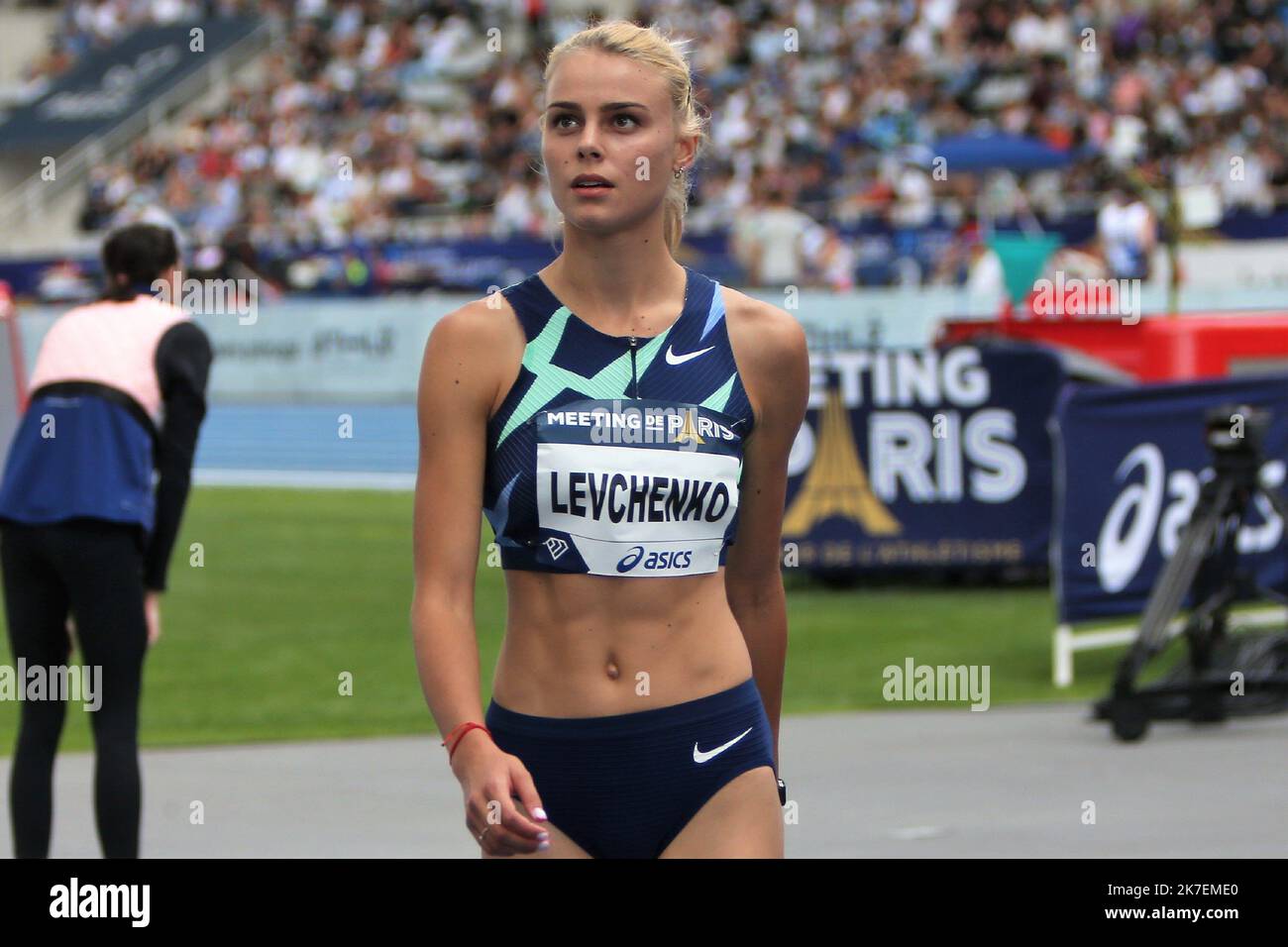 ©Laurent Lairys/MAXPPP - Yuliya Levchenko aus der Ukraine Hochsprung-Frauen während der IAAF Wanda Diamond League, Meeting de Paris Leichtathletik-Veranstaltung am 28. August 2021 im Charlety-Stadion in Paris, Frankreich - Foto Laurent Lairys Stockfoto