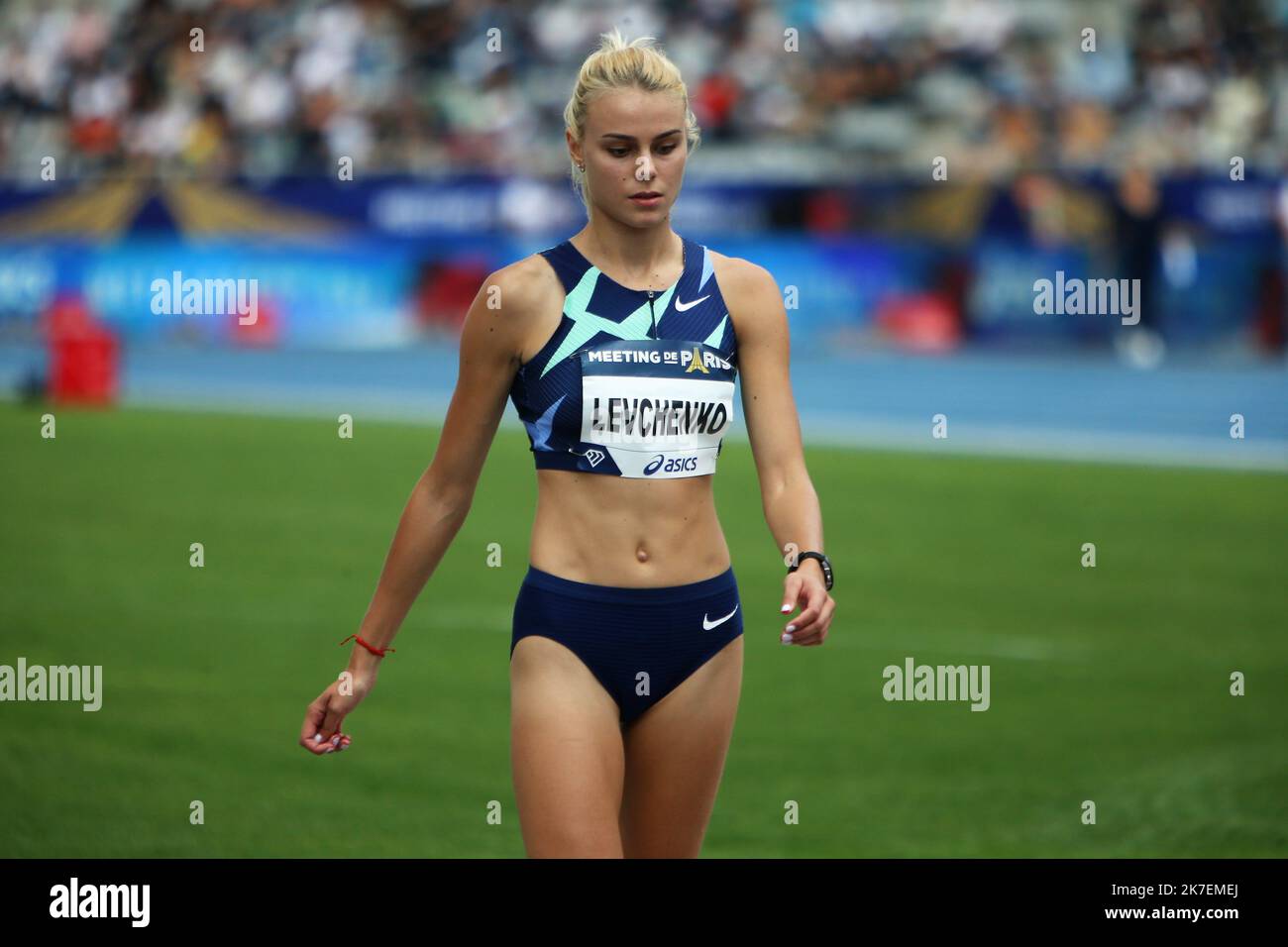 ©Laurent Lairys/MAXPPP - Yuliya Levchenko aus der Ukraine Hochsprung-Frauen während der IAAF Wanda Diamond League, Meeting de Paris Leichtathletik-Veranstaltung am 28. August 2021 im Charlety-Stadion in Paris, Frankreich - Foto Laurent Lairys Stockfoto