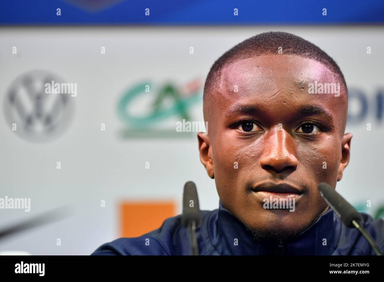 ©PHOTOPQR/DNA/Laurent REA ; Clairefontaine-en-Yvelines ; 30/08/2021 ; Moussa Diaby lors du rassemblement des bleus à Clairefontaine, avant leurs match qualificatif pour le Mondial 2024 - August 30. 2021. Die Fußballnationalmannschaft von Frankreich hat sich wieder zusammengefunden, um sich für 20242 Qualifikationsspiele im Weltcup vorzubereiten Stockfoto