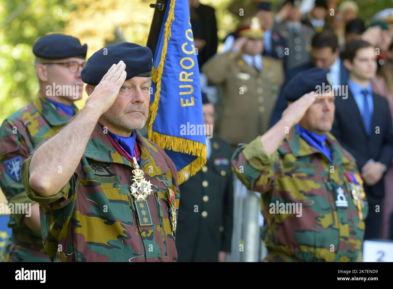 ©PHOTOPQR/DNA/Franck KOBI ; Strasbourg ; 02/09/2021 ; le commandement au Lieutenant-général (belge) est le nouveau Chef de l' Eurocorps basé à Strasbourg. Straßburg le 2 septembre 2021. - Der neue europäische Chef, der 1992 von Frankreich und Deutschland gegründet wurde, setzt sich aus 5 Rahmenländern und 5 assoziierten Nationen zusammen. Stockfoto