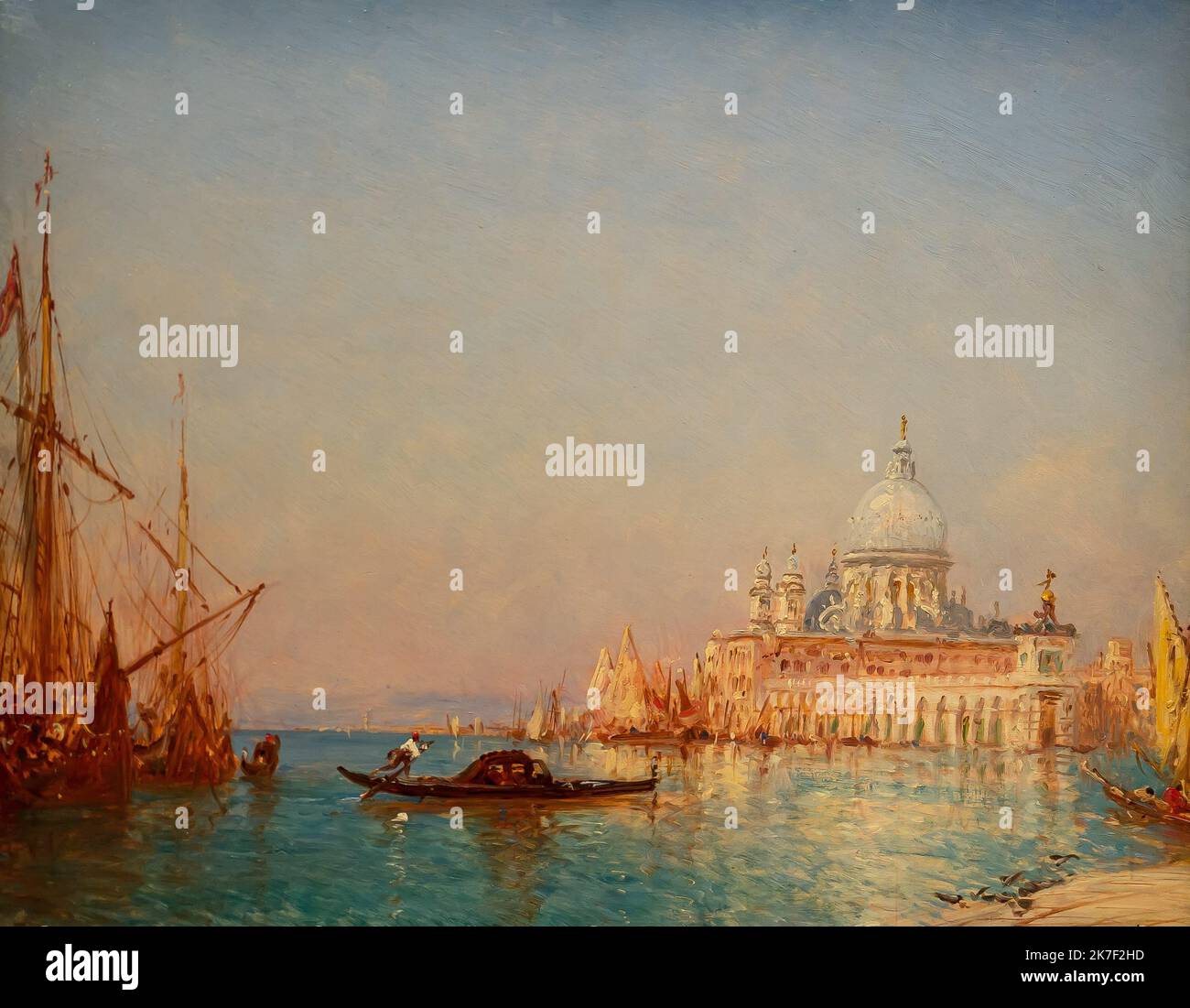 ©Active Museu/MAXPPP - ActiveMuseum 0000046.jpg / Venise, Le Salute, Effet de matin - Felix Ziem - / Felix Ziem / Peinture Active Museum / Le Pictorium Barbizon Schule, Basilika, Bucht (Küste), Boot, Gondel, Hafen, Horizontal, Morgen, Orientalismus, Schiff, Europa, Italien, Venetien, Venedig, Westeuropa, Heilige Maria der Gesundheit, Felix Ziem, Malerei, Stockfoto