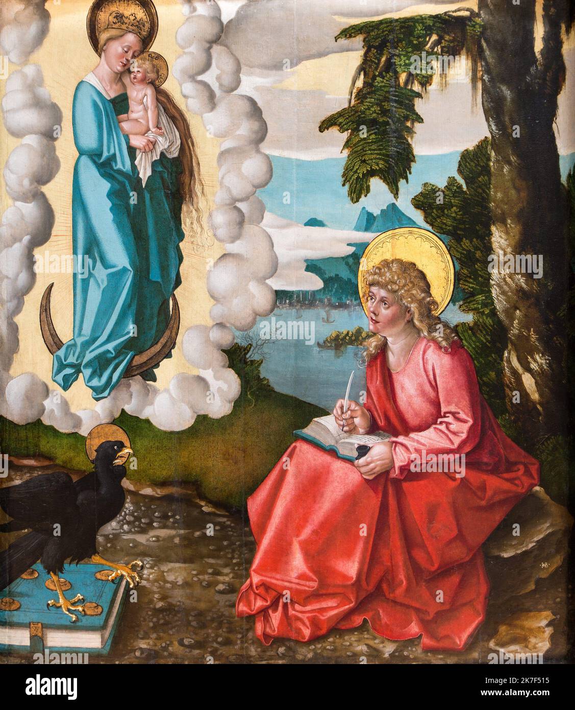 ©Active Museu/MAXPPP - ActiveMuseum 0000640.jpg / Saint Jean a Patmos,1511 - Hans Baldung Grien, Allemagne 1511 - / Hans Baldung Grien / Peinture Active Museum / Le Pictorium Apokalypse ,Aureola (Religion) ,Buch ,Adler ,Feder ,Manierismus ,Maria (Mutter Jesu) ,Nonne ,Religion ,Renaissance ,Offenbarung ,St.. Jean, Vertikal, Schreiben, Europa, Griechenland, Patmos, Westeuropa, Jesus Christus, Jesus von Nazareth, 16. Jahrhundert, Hans Baldung Grien, Malerei, Stockfoto