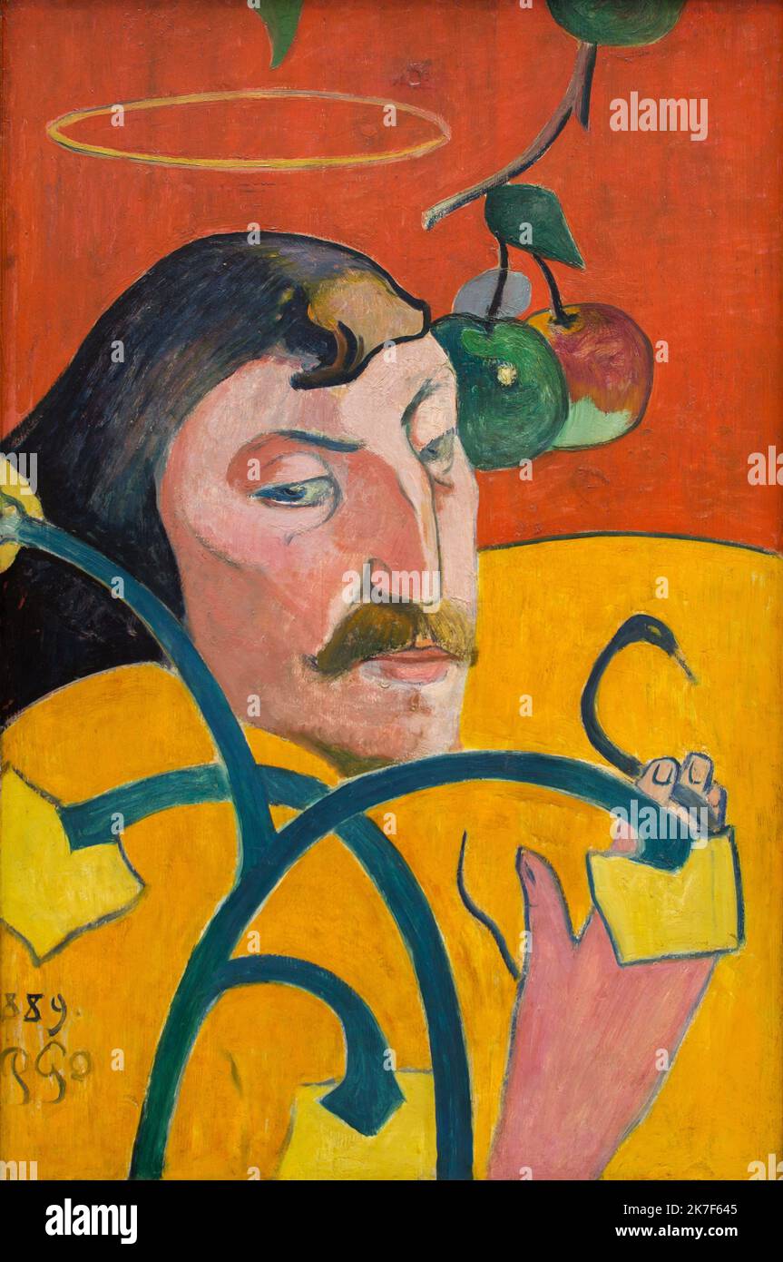 ©Active Museu/MAXPPP - ActiveMuseum 0001165.jpg / Auto-Portrait - Paul Gauguin (1889) 1889 - / Paul Gauguin / Peinture Active Museum / Le Pictorium Apfel, Künstler, Aureola (Religion), Mann, Schnurrbart, Pont-Aven Schule, Postimpressionismus, Selbstporträt, 19. Jahrhundert, Paul Gauguin, Malerei, Stockfoto