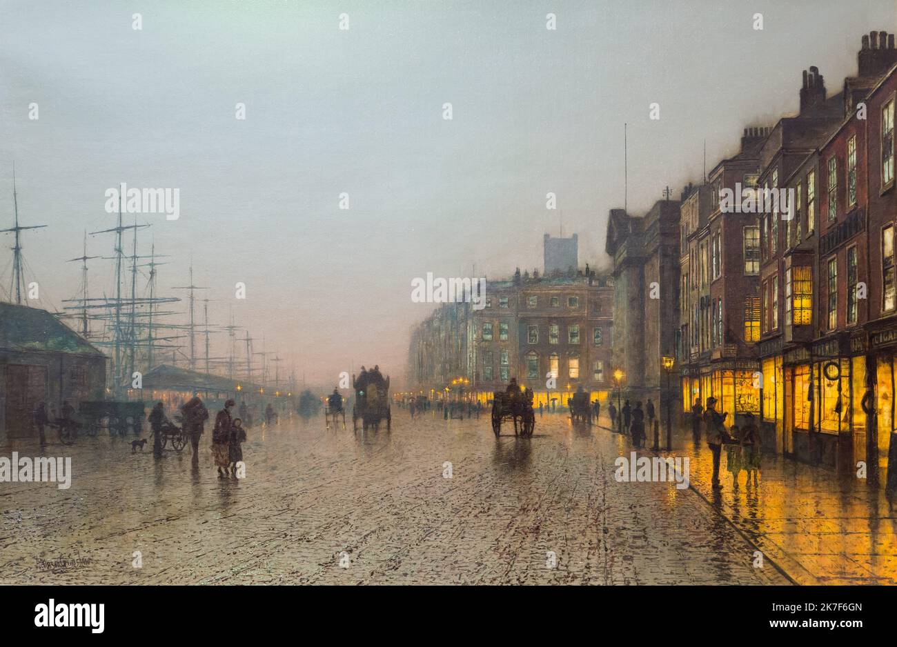 ©Active Museu/MAXPPP - ActiveMuseum 0001529.jpg / Liverpool aus Wapping, 1885 - John Atkinson Grimshaw 1885 - / John Atkinson Grimshaw / Peinture Active Museum / Le Pictorium Blue Sky, Dock, Hafen, Horizontal, Pferdekutsche, Licht, Mast, Nebel, Regen, Reflexion, Segelboot, Geschäft, Bürgersteig, Geschäft, städtische Stätte, England, Europa, Liverpool, Merseyside, Vereinigtes Königreich, Westeuropa, 19. Jahrhundert, John Atkinson Grimshaw ,Malen , Stockfoto