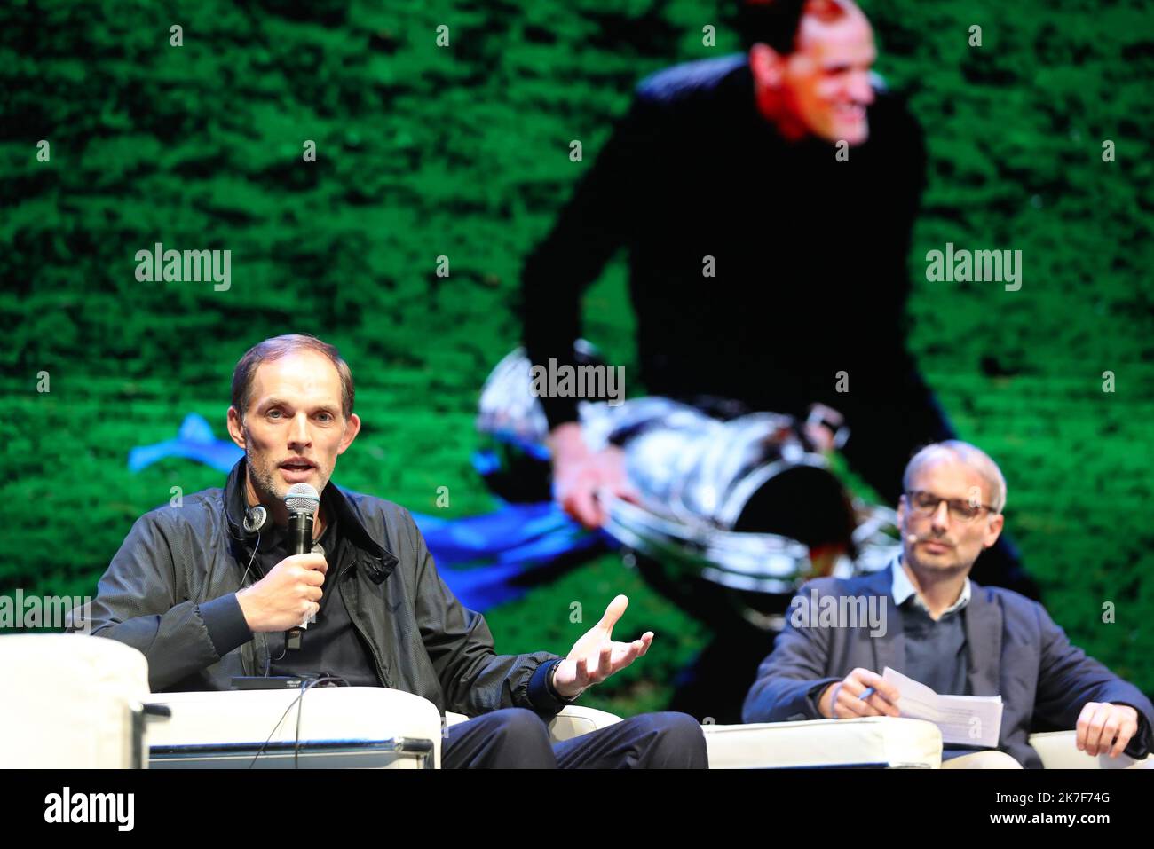 ©Pierre Teyssot/MAXPPP ; Festival dello Sport 2021 - iFdS - . Trient, Italien am 9. Oktober 2021. Links, Gewinner der UEFA Champions League, Deutschlands Thomas Tuchel, Trainer von CHeslea; Â© Pierre Teyssot / Maxppp Stockfoto