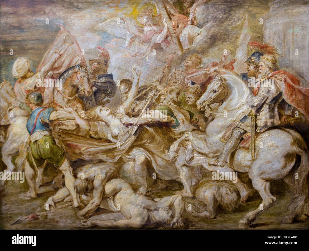 ©Active Museu/MAXPPP - ActiveMuseum 0002853.jpg / Allegorie de l'Autriche catholique attaquee par les protestants 1620 - / Pierre Paul Rubens / Peinture Active Museum / Le Pictorium Allegory , Engel , Waffen auf, Angriff (zu), Schlacht, Balken, Kap, Katholisch (neben und Substantiv), tot, Flagge, Boden (auf dem) ,Horizontal, Reiter, König, Mann, Reitpferd, Nacktheit, Protestant, Rot, Königlich, Soldat, Schwert, zu betteln, Flügel verbreiten, Frau, Österreich, Europa, Westeuropa, 17.. Jahrhundert, Peter Paul Rubens, Malerei, Stockfoto