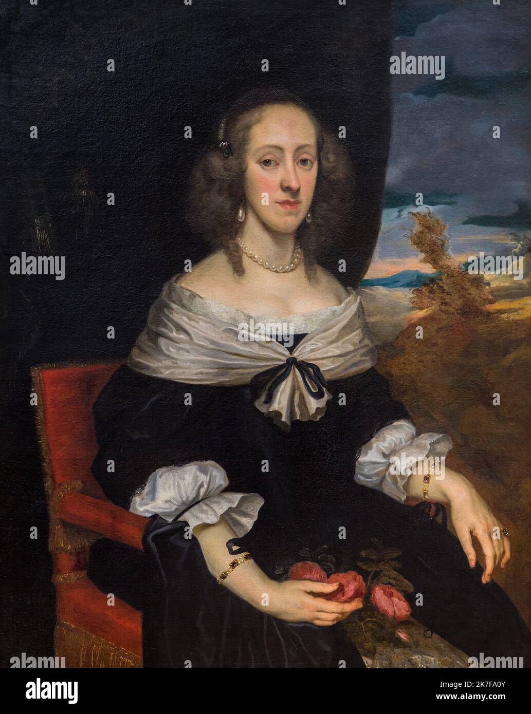 ©Active Museu/MAXPPP - ActiveMuseum 0002806.jpg / Portrait de Femme 1650 - / Cornelis Janssens Van Ceulen / Peinture Active Museum / Le Pictorium 1 Personen, Aristokratie, blaue Augen, Bourgeoise (weiblich), Armband, Brünette, Bush, Stuhl, Wolke, lockiges Haar, lockiges Haar, Ohrring, Gesicht auf, Blume, Anmut (Eleganz), Kopfbedeckung, Juwel, ordentliche Halskette, Portrait ,Sit (Verb) ,anspruchsvoll ,Touch (to) ,Dämmerung ,Vertikal ,Frau ,17. Jahrhundert ,Cornelis Janssens Van Ceulen ,Malerei , Stockfoto