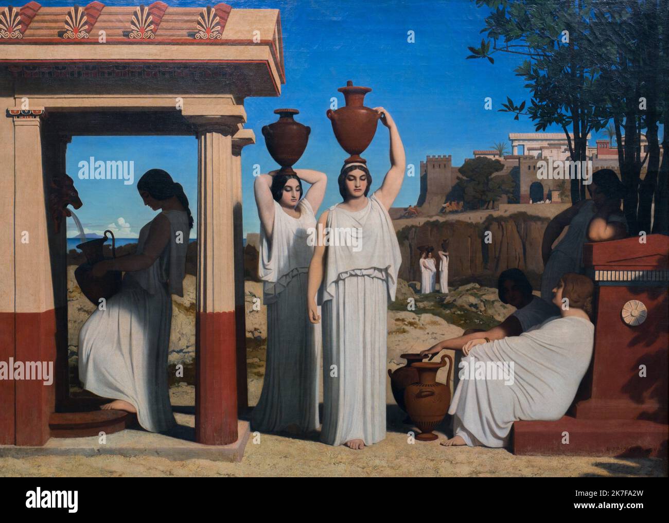 ©Active Museu/MAXPPP - ActiveMuseum 0002896.jpg / Femmes a la fontaine Huile sur toile 1839 - / Dominique Papety / Peinture Active Museum / Le Pictorium Alte Stadt, blauer Himmel, Stadt, Füllung (zu), Gruppe, Horizontal, Glas, auf dem Kopf, Ruhe (zu), Schatten, sitzen (Verb), Baum, Wasser, Brunnen, Frau, 19. Jahrhundert, Dominique Papety, Malerei, Stockfoto