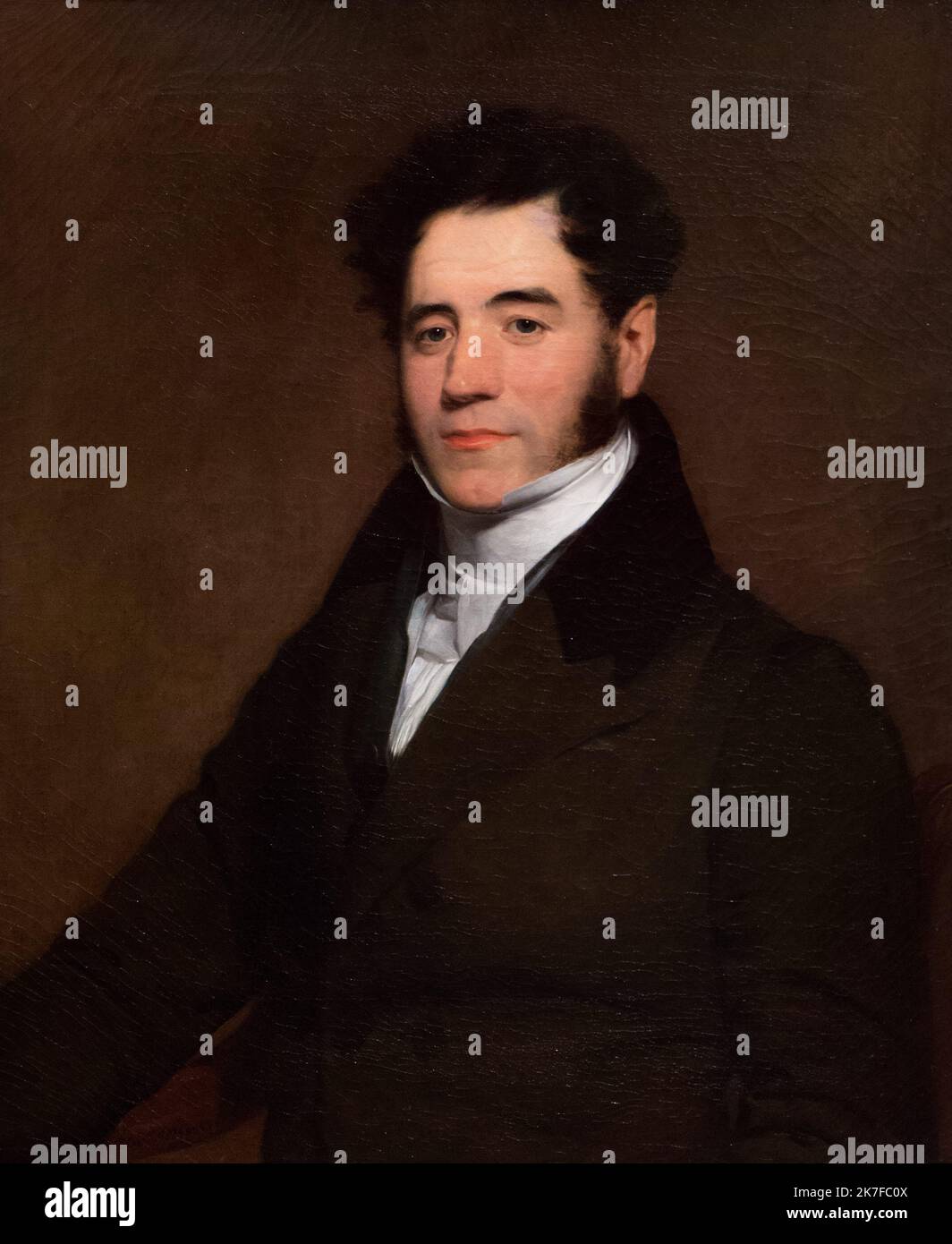 ©Active Museu/MAXPPP - ActiveMuseum 0005939.jpg / Portrait de Monsieur Lieutaud 1828 - / Alexandre Mosses / Peinture Active Museum / Le Pictorium Brauner Hintergrund, Nahaufnahme, direkter Blick, historische Kostüme, sitzender Mann, Vertikal, Mitarbeiter mit weißem Kragen, Herr Lieutaud, 19. Jahrhundert, Alexandre Mosses, Malerei, Stockfoto