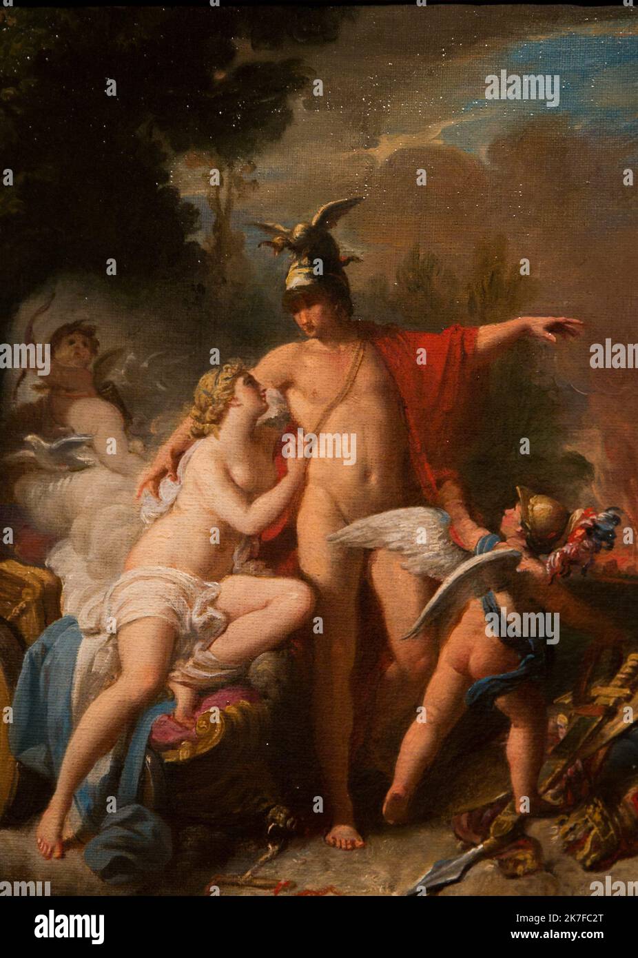 ©Active Museu/MAXPPP - ActiveMuseum_0006006.jpg / Esquisse de Mars sortant des bras de Venus, le peintre a etudier avec J.B Regnault et l'a accompagne en Italie de 1768 a 1772, il s'installe apres a Orleans en 1786 1782 - / Jean Bardin / Peinture Active Museum / Le Pictorium Cherub, wolkiger Himmel, Ganzkörperaufnahme, Helm, Mars, sitzende Frauen, Venus, vertikal, Waffen, 18. Jahrhundert, Jean Bardin, Malerei, Stockfoto