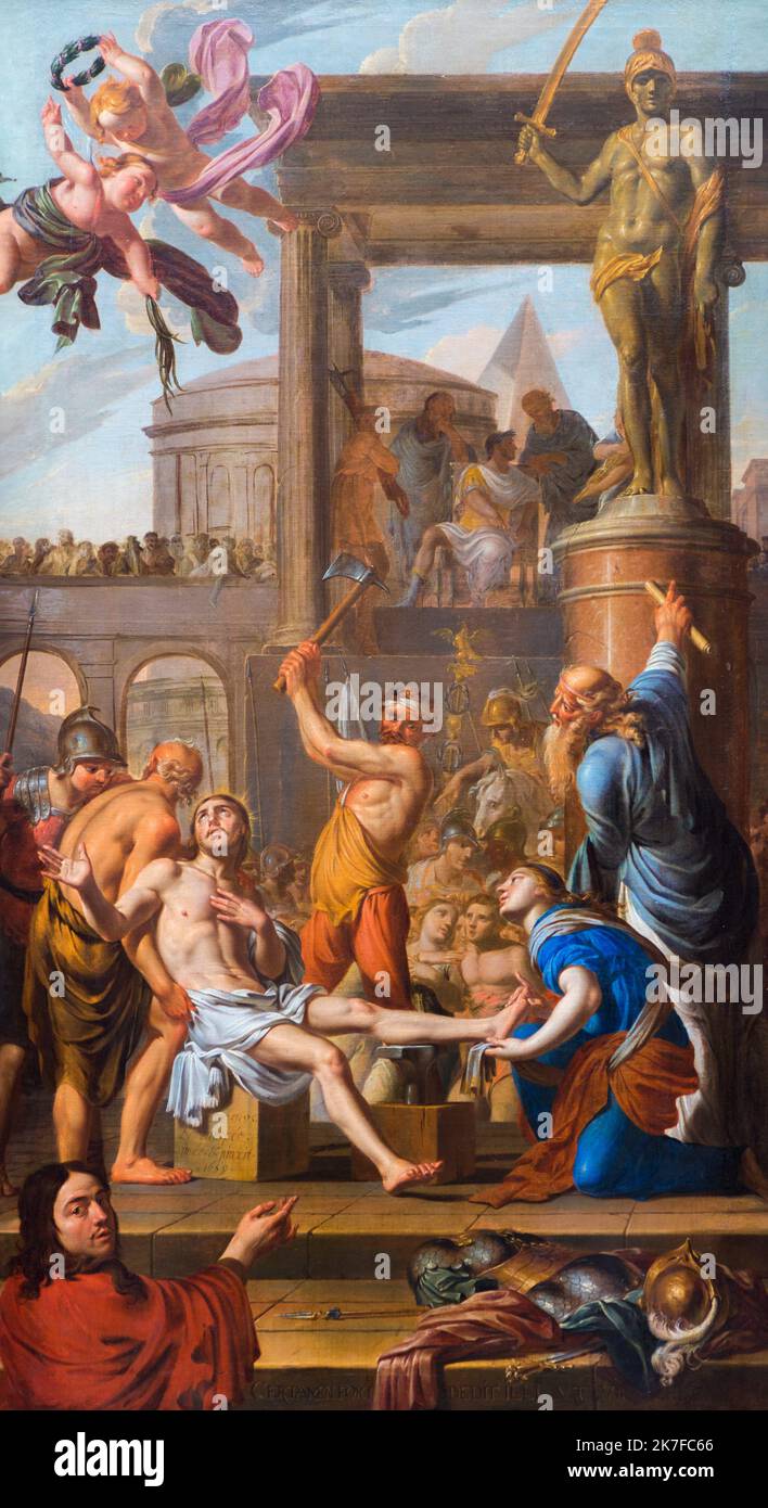 ©Active Museu/MAXPPP - ActiveMuseum 0006111.jpg / Le Martyre de Saint Adrien 1659 - / Adrien Sackespee / Peinture Active Museum / Le Pictorium Antike Stadt, Antike, Aureola, Cherub, Menschenmenge, Henker, Blick des Glaubens, halbnackter Mann, Märtyrer, offene Hand, Punkt (zu), Vertikal, St. Adrian, 17. Jahrhundert, Adrien Sackespee, Malerei, Stockfoto