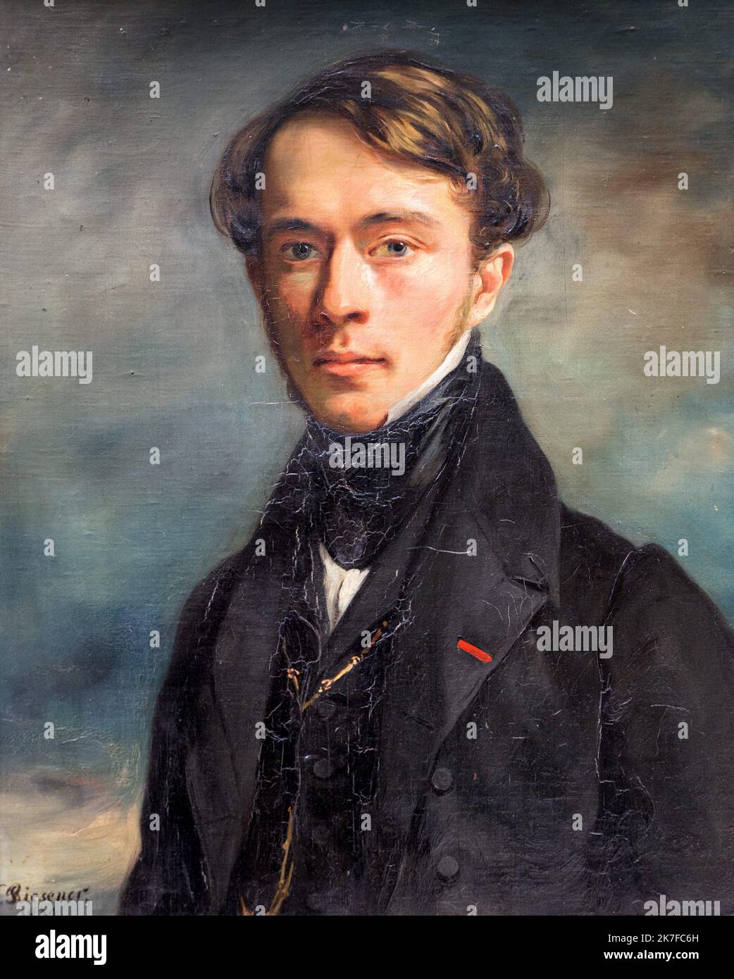 ©Active Museu/MAXPPP - ActiveMuseum 0006154.jpg / Portrait du Comte Charles Adrien His de Butenval 1834 - / Leon Riesener / Peinture Active Museum / Le Pictorium Black, wolkiger Himmel, Graf, direkter Blick, Mann von 20 bis 40 Jahren, historische Kostüme, Porträt, Stehkragen, Vertikal, Graf Charles Adrien von Butenval ,19. Jahrhundert ,Leon Riesener ,Malerei , Stockfoto