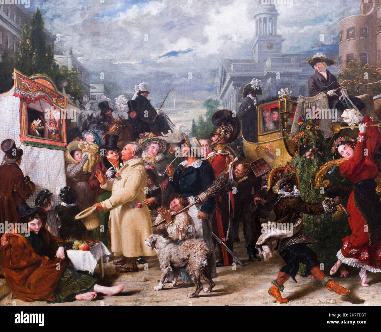 ©Active Museu/MAXPPP - ActiveMuseum 0006529.jpg / Coup de poing ou May Day (Le Premier jour de Mai, jour et fetes des travailleurs) 1829 - / Benjamin Robert Haydon / Peinture Active Museum / Le Pictorium Bourgeois, Gebäude (Bau), Feier (Party), Kinder, Stadt, wolkiger Himmel, Coach (Synonym), Menschenmenge, Horizontal, Soldat, Theater de Boulevard, 19.. Jahrhundert, Benjamin Robert Haydon, Malerei, Stockfoto