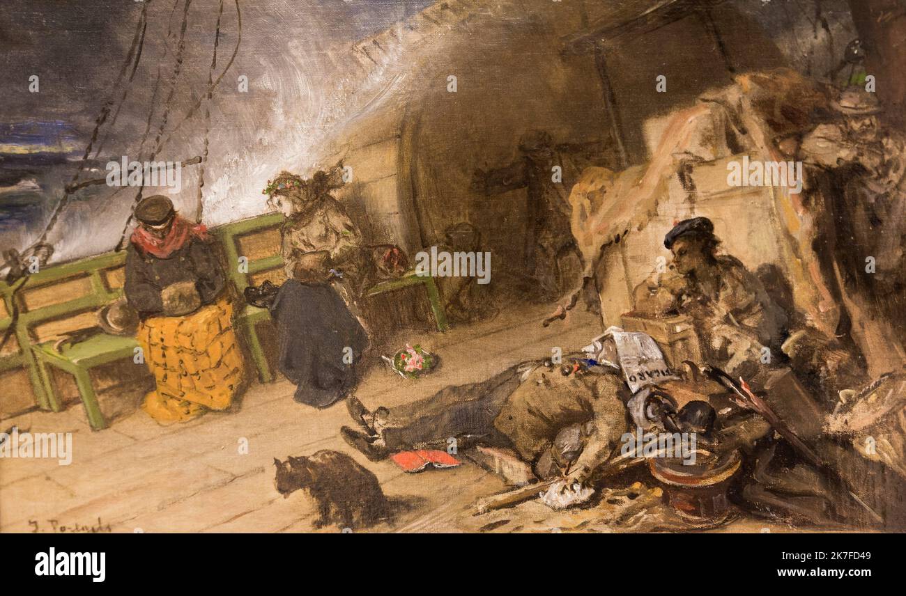 ©Active Museu/MAXPPP - ActiveMuseum 0006562.jpg / La tempete / Jean-Francois Portaels / Peinture Active Museum / Le Pictorium Bank, gebogen, Katze, Horizontal, Menschen, raues Meer, Schlaf (zu), Sturm, Welle, 19. Jahrhundert, Jean-Francois Portaels, Malerei, Stockfoto