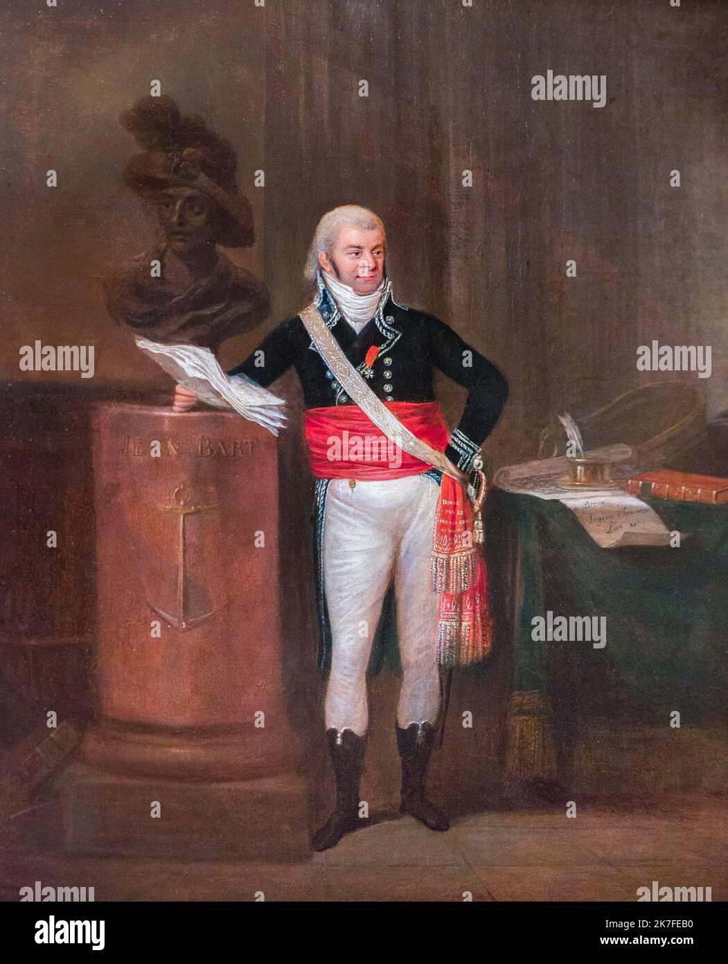 ©Active Museu/MAXPPP - ActiveMuseum 0006633.jpg / Jean-Marie-Joseph Emmery, maire de Dunkerque portant une echarpe d'Honneur, Vers 1812, Attribue a Jacob Sablet 1812 - / Ecole Francaise du XIXeme siecle / Peinture Active Museum / Le Pictorium Chest, Dokumente, Drapie, Ganzkörperaufnahme, Indirekter Blick, Innen (zu Hause), Mann, Büro, Schal, Vertikal, Bürgermeister von Dunkerque, Französische Schule des 19. Jahrhunderts, Malerei, Stockfoto