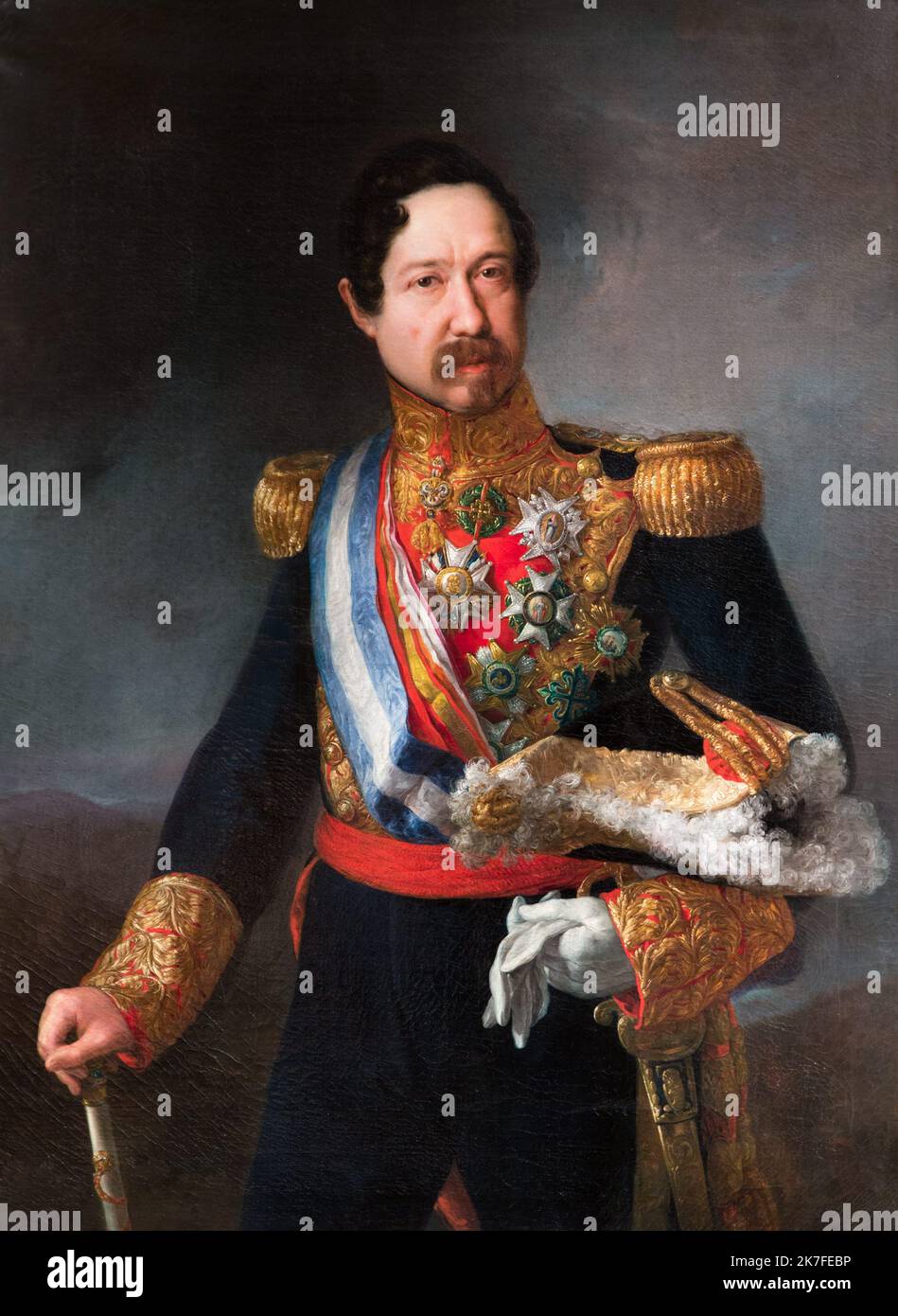 ©Active Museu/MAXPPP - ActiveMuseum 0006644.jpg / Ramón Maria Narvaez et Campos / Vicente López / Peinture Active Museum / Le Pictorium bicorne Hut, Nahaufnahme, wolkiger Himmel, Handschuh, indirekter Blick, Ehrenlegion, Mann, Medaille, Militäruniform, Schal, Stehkragen, Stock (Gehen), Schwert, Dreiviertel-Profil, vertikales Schwert, Ramon Maria Narvaez und Campos ,19. Jahrhundert ,Vicente Lopez ,Malerei , Stockfoto