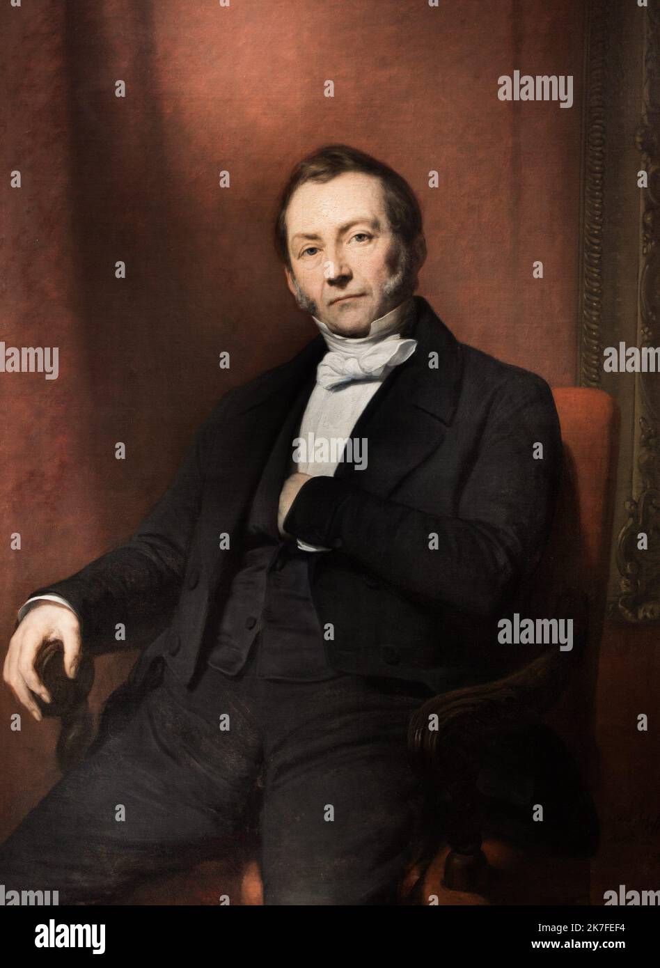 ©Active Museu/MAXPPP - ActiveMuseum 0006785.jpg / Portrait Annehmen de M. Nottebohm 1849 - / Ary Scheffer / Peinture Active Museum / Le Pictorium Bow Tie, Gesicht, freundliches Hammelfleisch Koteletts Bart, Hand auf der Armlehne, versteckte Hand, Mann liegend, Porträt, sitzender Mann, vertikal, 19. Jahrhundert, Ary Scheffer, Malerei, Stockfoto