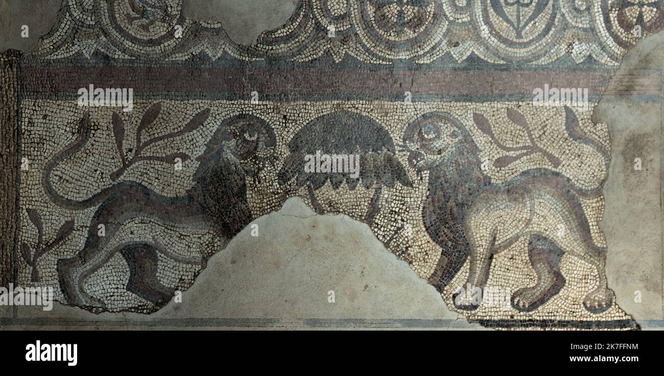 Antike römische Kunst Mosaik in Mertola. Alentejo, Portugal Stockfoto