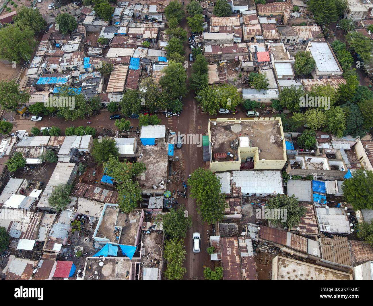 ©Nicolas Remene / Le Pictorium/MAXPPP - Vue eyrienne de l'Urbanisation d'un quartier de Bamako au Mali le 23 octobre 2021. Stockfoto