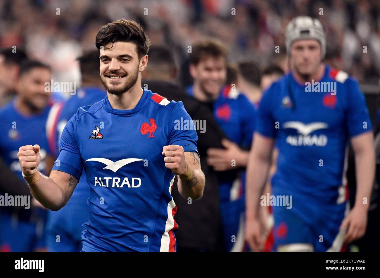 ©Julien Mattia / Le Pictorium/MAXPPP - Paris 20/03/2022 Julien Mattia / Le Pictorium - 20/3/2022 - Frankreich / Ile-de-France / Paris - Victoire du XV de France Face a l'Angleterre qui remporte le Grand Chelem 2022 au terme du tournois des 6 Nations, au Stade de de France, le 19 Mars 2022. / 20/3/2022 - Frankreich / Ile-de-France (Region) / Paris - Sieg des XV von Frankreich gegen England, das am 19. 2022. März den Grand Slam 2022 am Ende des Nations-Turniers 6 im Stade de France gewinnt. Stockfoto