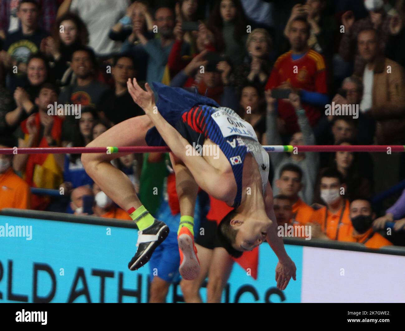 ©Laurent Lairys/MAXPPP - Sanghyeok WOO of Korea High Jump Men während der Leichtathletik-Hallenweltmeisterschaften 2022 am 20. März 2022 in der stark Arena in Belgrad, Serbien - Foto Laurent Lairys / Stockfoto