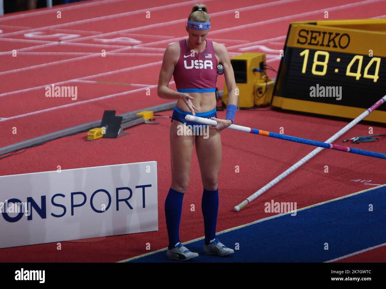 ©Laurent Lairys/MAXPPP - Margot CHEVRIER of France Finale Pole Vault Women während der Leichtathletik-Hallenweltmeisterschaften 2022 am B19 2022. März in der stark Arena in Belgrad, Serbien - Foto Laurent Lairys / Stockfoto