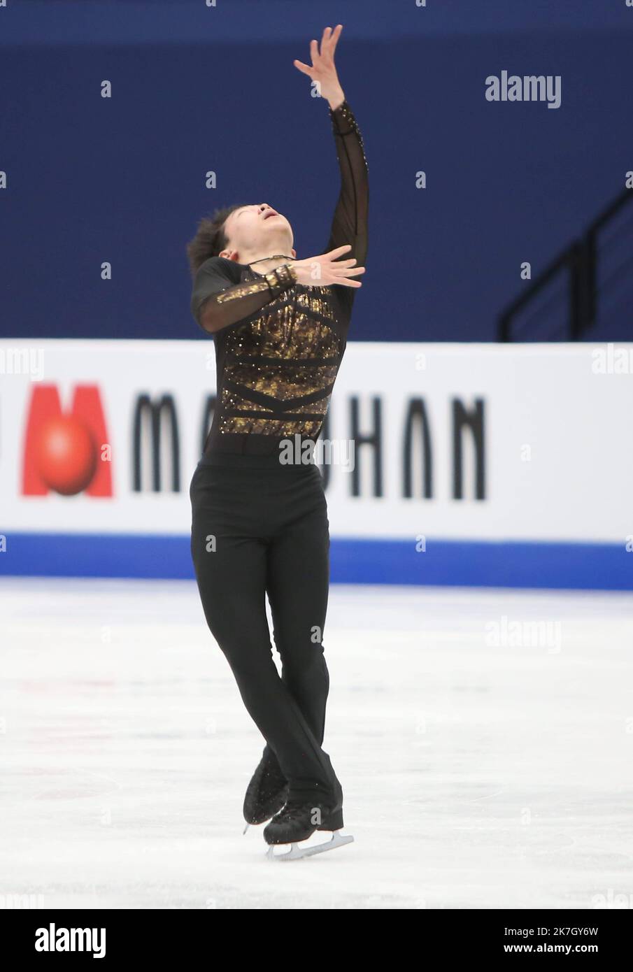 ©Laurent Lairys/MAXPPP - Yuma Kagiyama aus Japon während der ISU-Eiskunstlauf-Weltmeisterschaften 2022 am 26. März 2022 in der Sud de France Arena in Montpellier, Frankreich - Foto Laurent Lairys / Stockfoto