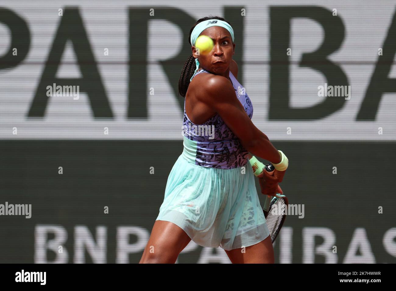 Thierry Larret/Maxppp. Tennis. Roland Garros 2022. International de France de Tennis. Stade Roland Garros, Paris (75). Mai 29 2022. Court Philippe Chatrier: Elise MERTENS (Bel) gegen Coco CAUFF (USA) Stockfoto