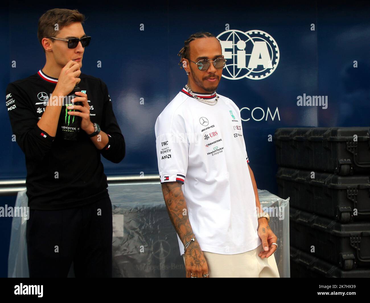 ©PHOTOPQR/NICE MATIN/Jean François Ottonello ; Monaco ; 29/05/2022 ; 79eme Grand prix de Monaco - Formule 1 - Kurs - FIA 44 Lewis HAMILTON et 63 George RUSSEL GBR Mercedes AMG Petronas F1 Team Stockfoto