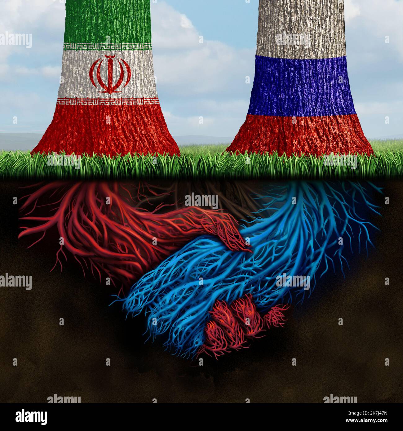 Iran-Russland-Handelsabkommen und russisches Abkommen oder iranische Verhandlungen als Wirtschaftsvertrag und globale Finanzlösung mit Teheran und Moskau. Stockfoto