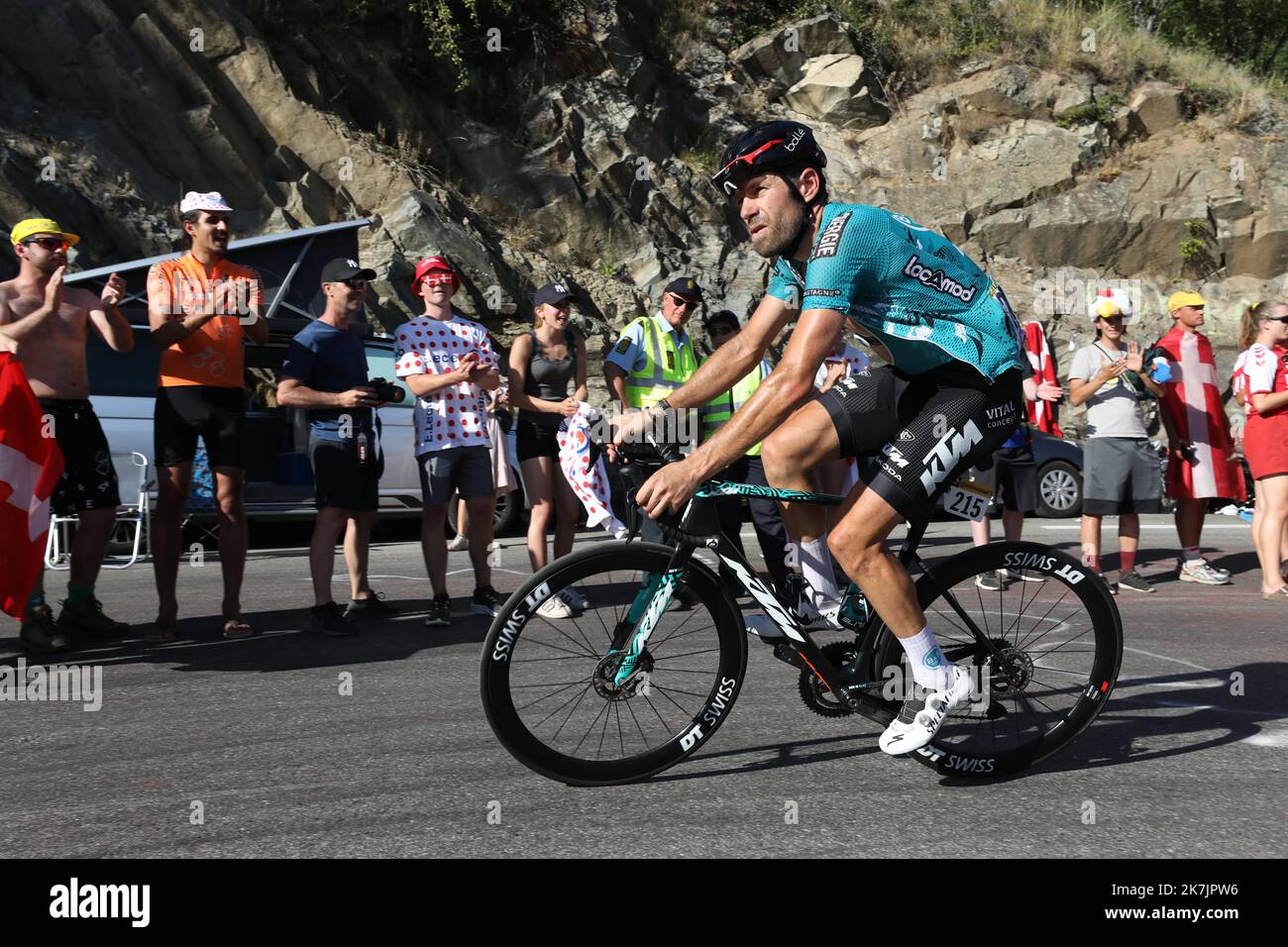 ©PHOTOPQR/LE COURRIER PICARD/HASLIN ; Alpe d'huez ; 14/07/2022 ; 14/07/22 Tour de France 12eme etape Briancon - l'Alpe d'Huez Cyril LEMOINE (BB) Foto Fred Haslin - die 109. Ausgabe der Tour de France Radrennen findet von 01 bis 24 Juli 2022 - Stockfoto