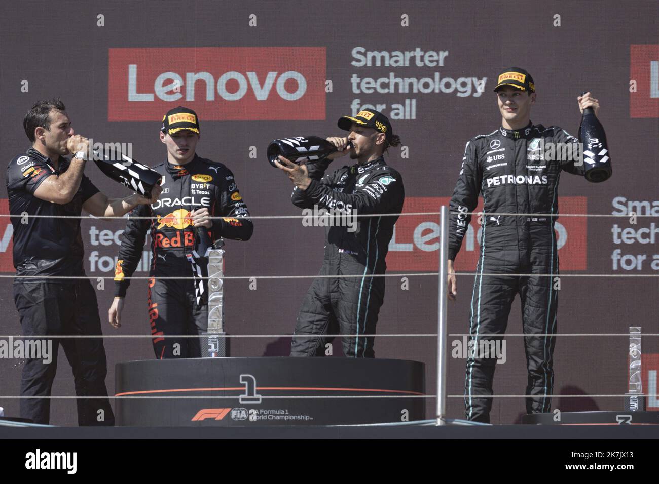 â©PHOTOPQR/LA PROVENCE/TOMASELLI Antoine; Le Castelet; 24/07/2022; Formule 1 â €¢ Grand Prix de France â €¢ Kurs â €¢ Circuit Paul Ricard. HAMILTON, RUSSEL, VERSTAPPEN Stockfoto