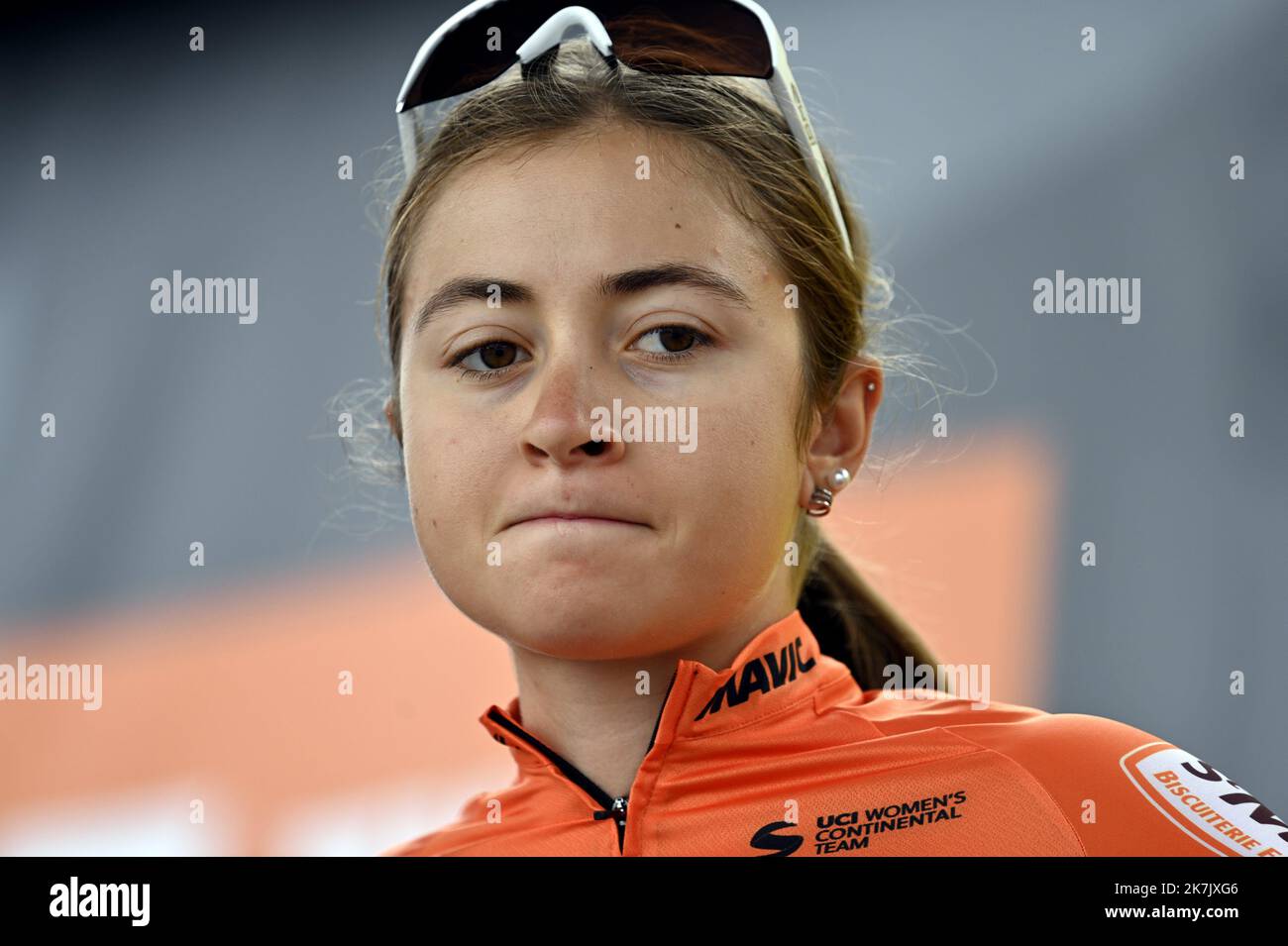 ©PHOTOPQR/L'EST REPUBLICAIN/ALEXANDRE MARCHI ; REIMS ; 26/07/2022 ; SPORT - CYCLISME - TOUR DE FRANCE FEMMES AVEC ZWIFT - 1 ERE EDITION - TDF FEMININ 2022 - ETAPE 3 - REIMS - EPERNAY - ABFAHRT. Reims 26 Juillet 2022. La Canadienne Simone BOILARD (Saint Michel Auber 93). FOTO Alexandre MARCHI. Stockfoto