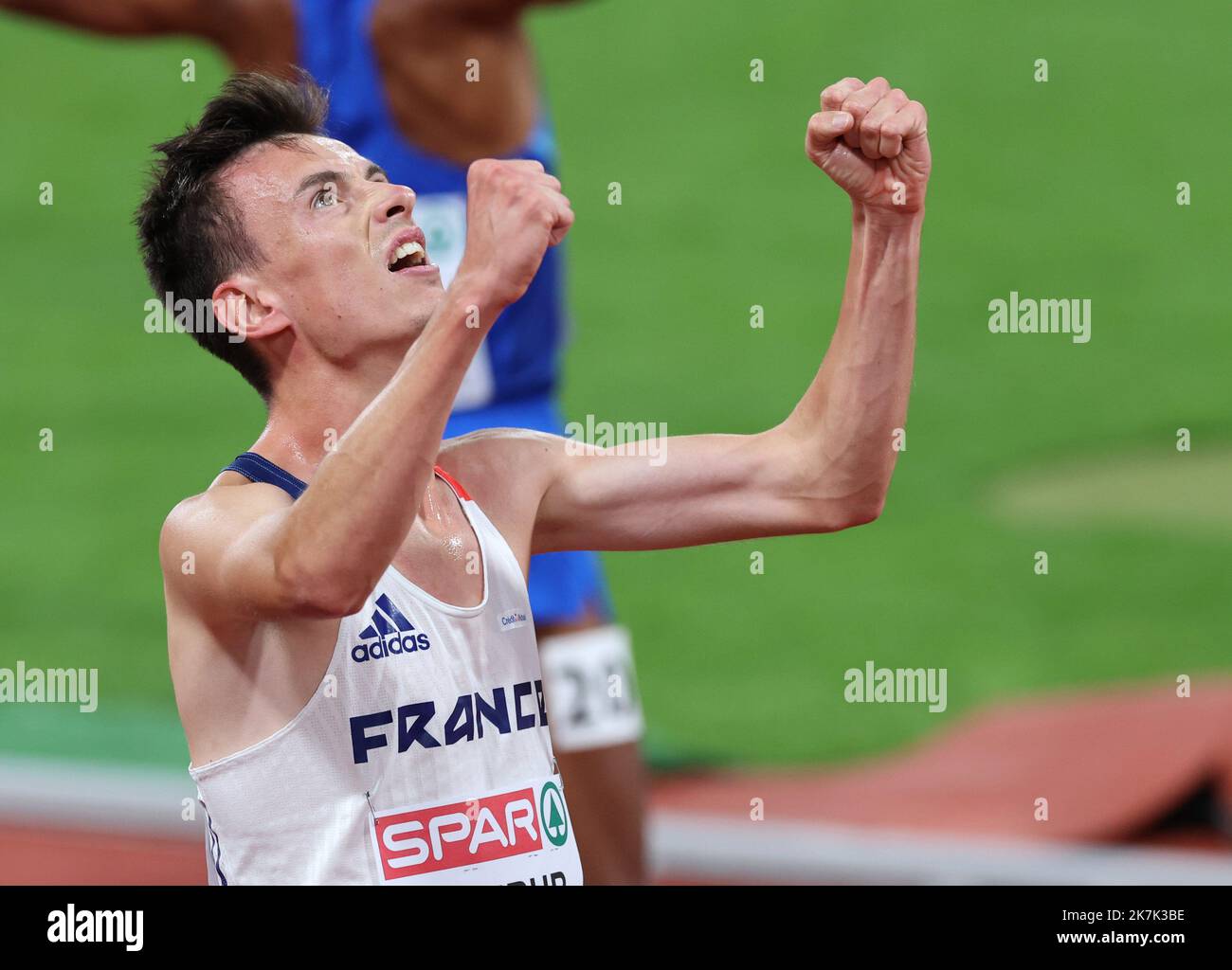 ©PHOTOPQR/L'ALSACE/Jean-Marc LOOS ; München ; 21/08/2022 ; Yann Schrub (FRA) sur10000 m lors des championnats d'Europe d'athlétisme à Munich le 21 août 2022. Stockfoto