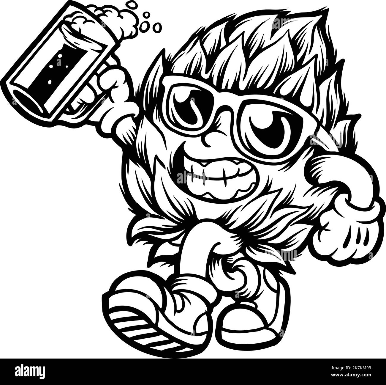 Hop Brewery Smiley Maskottchen mit Biergläser Vektor-Illustrationen für Ihre Arbeit Logo, Maskottchen Merchandise T-Shirt, Aufkleber und Label-Designs, Poster Stock Vektor