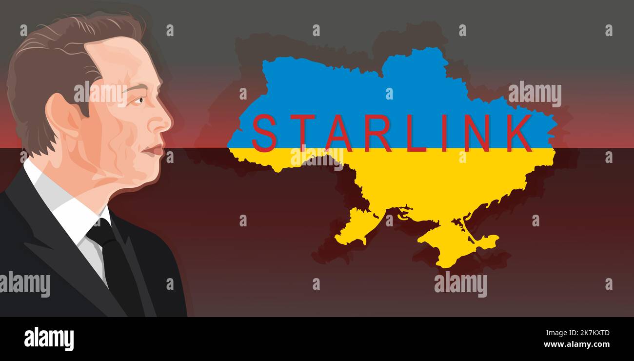 Elon Musks Starlink wird im Februar 27,2022 in der Ukraine aktiv. Elon Musk aktivierte Starlink in der Ukraine Stockfoto