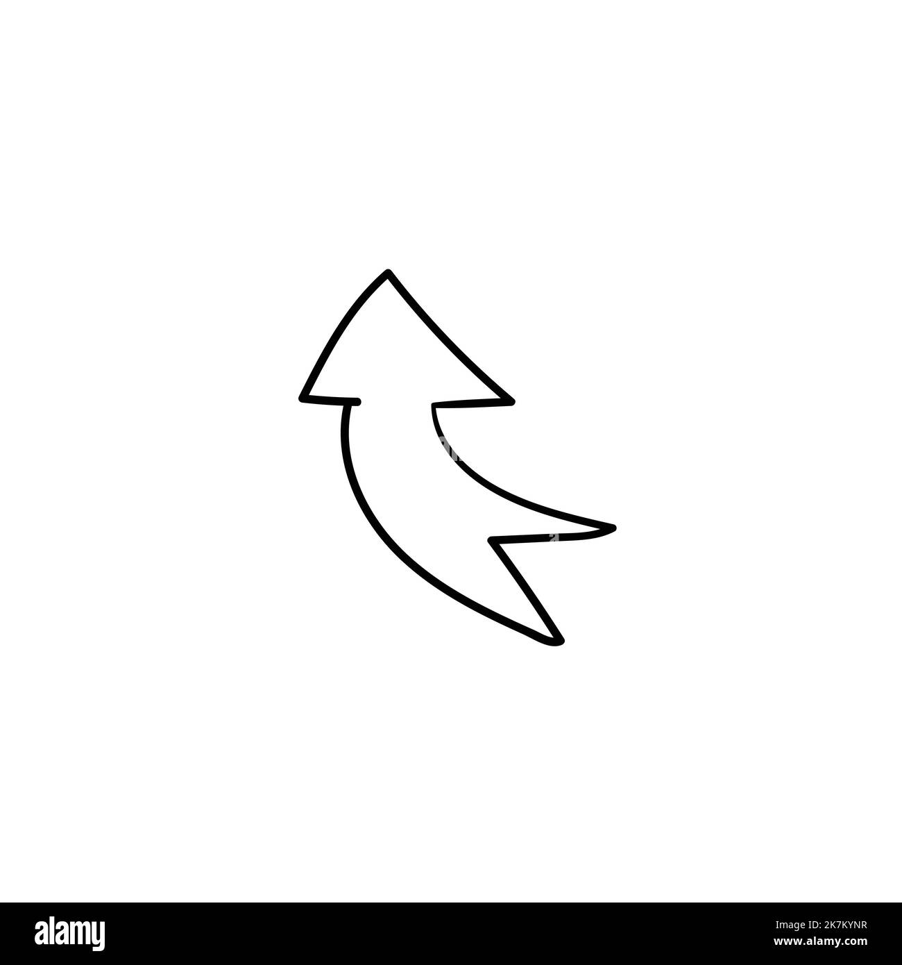 Handgezeichneter Cursor oder Pfeil, der in Outlinform auf weißem, isoliertem Hintergrund nach oben zeigt. Stock Vektor