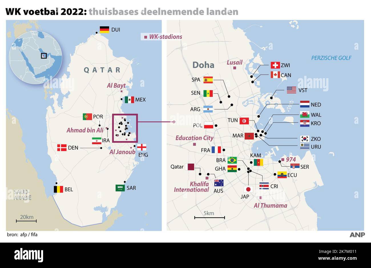2022-10-18 07:48:35 WM Katar: Heimatbasis Teilnehmerländer. ANP-INFOGRAFIKEN niederlande aus - belgien aus Stockfoto