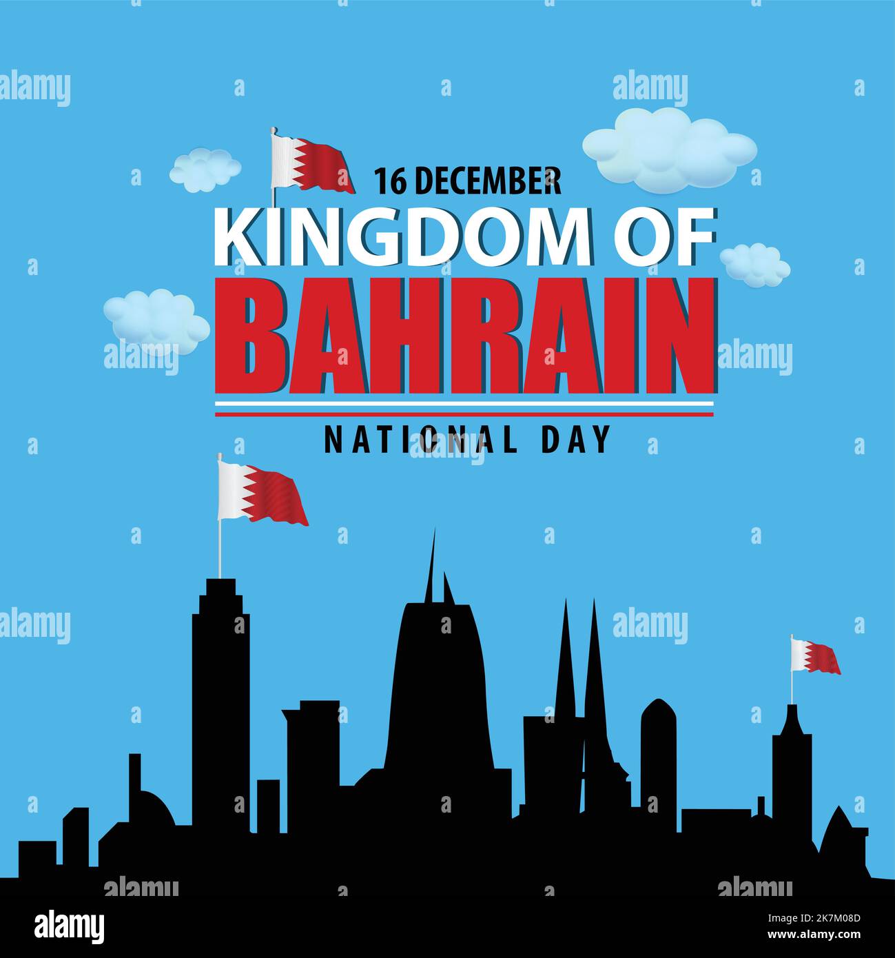 königreich bahrain Nationalfeiertag 16 dezember Typografie mit bahrain Flagge auf Gebäuden Vektor-Kunst Stock Vektor