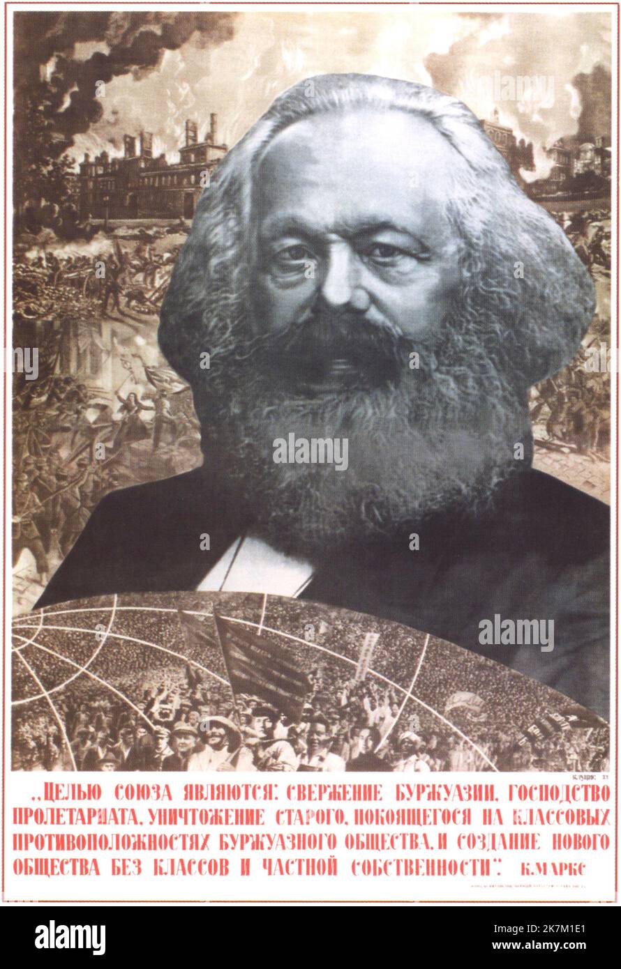 Gustav Klutsis - Karl Marx - der Zweck der Vereinigung ist der Sturz der Bourgeoisie, Stockfoto