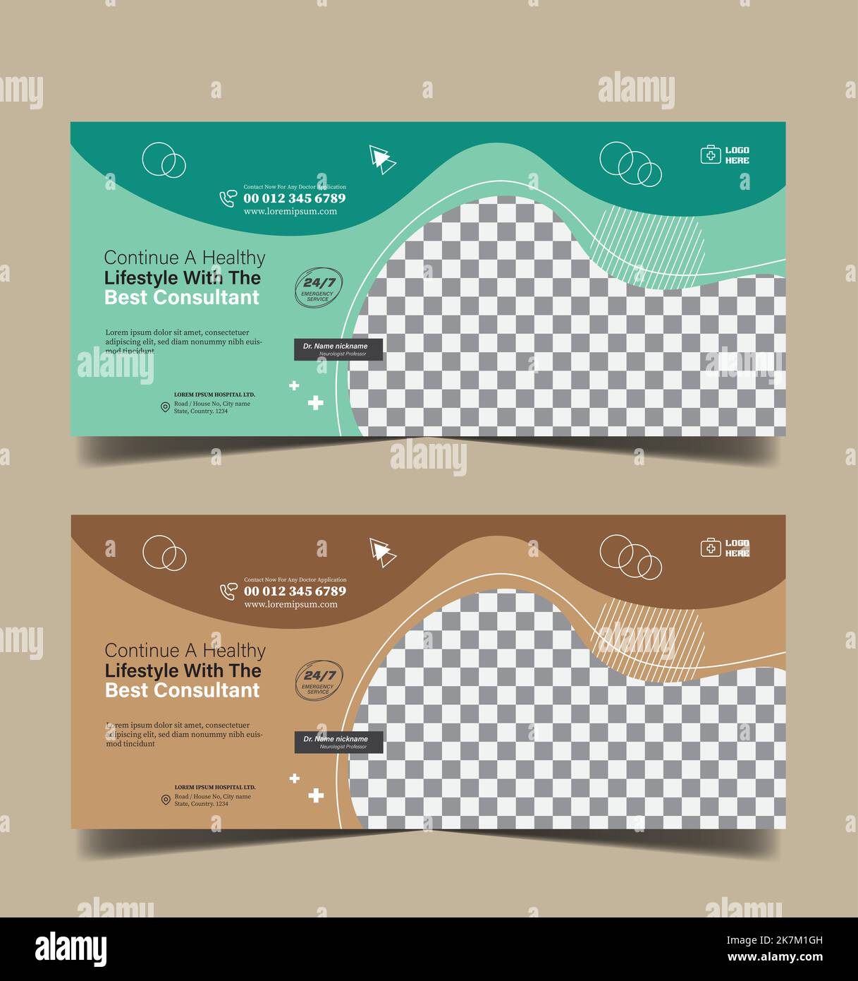 Medical Cover Design Template mit 2 Set, modernes Social Media Profil Design, Cover Banner Template für Social Media Stock Vektor