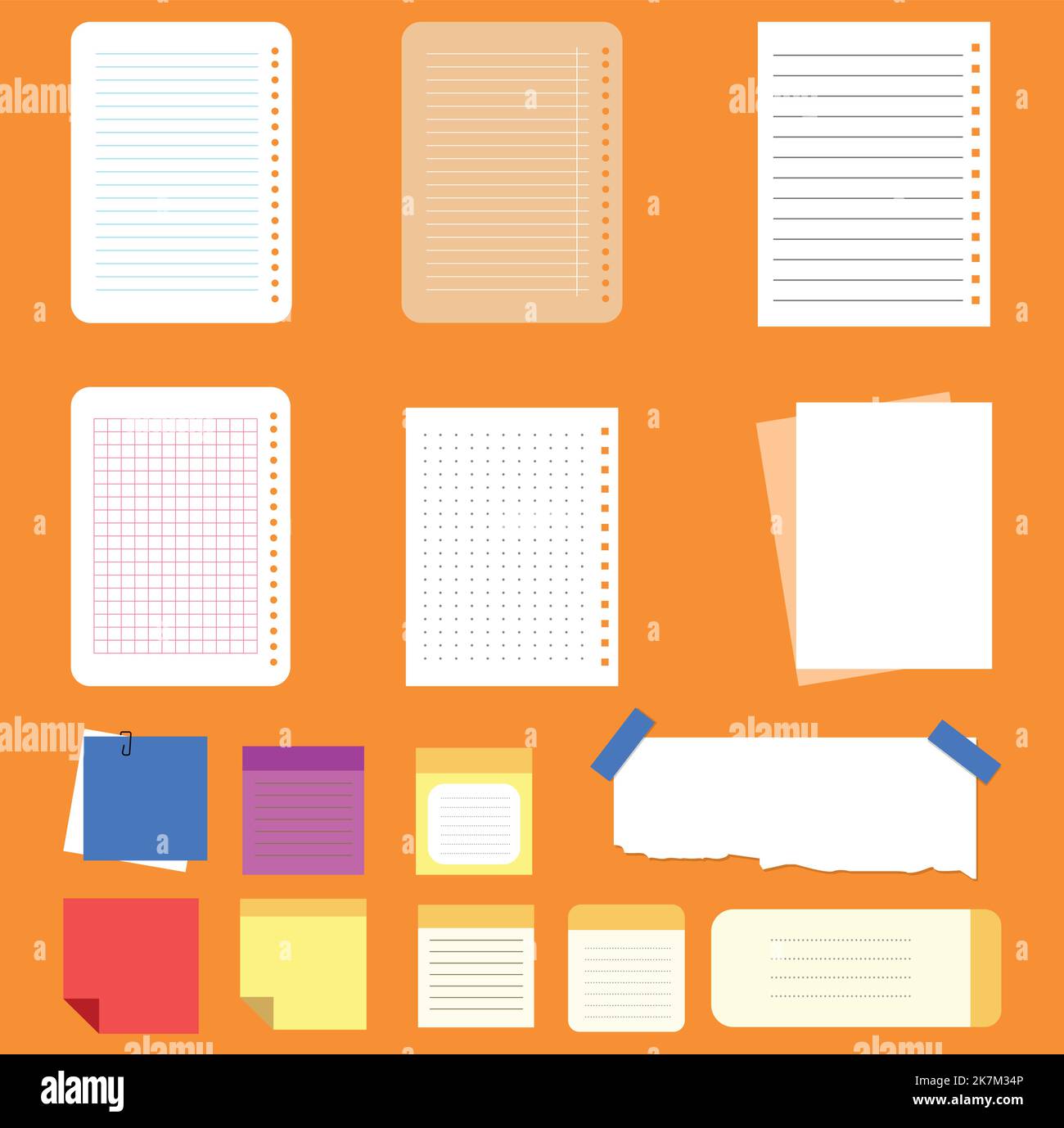 Ein Satz farbenfroher leerer Papiernotizen, realistischer leerer Papierbogen auf verschiedenen Größen und Formen auf attraktivem Hintergrund mit Farbverlauf Stock Vektor