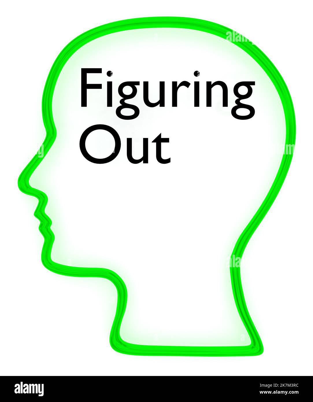 3D Abbildung der Kopfsilhouette mit dem Text, der sich herausstellt. Stockfoto