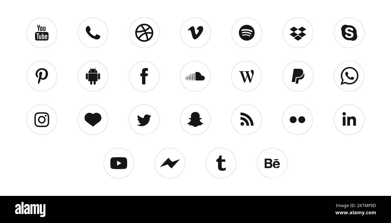 Berühmte Logos oder Symbole für Social-Media-Plattformen. Vektor-EPS-Designs. Stock Vektor
