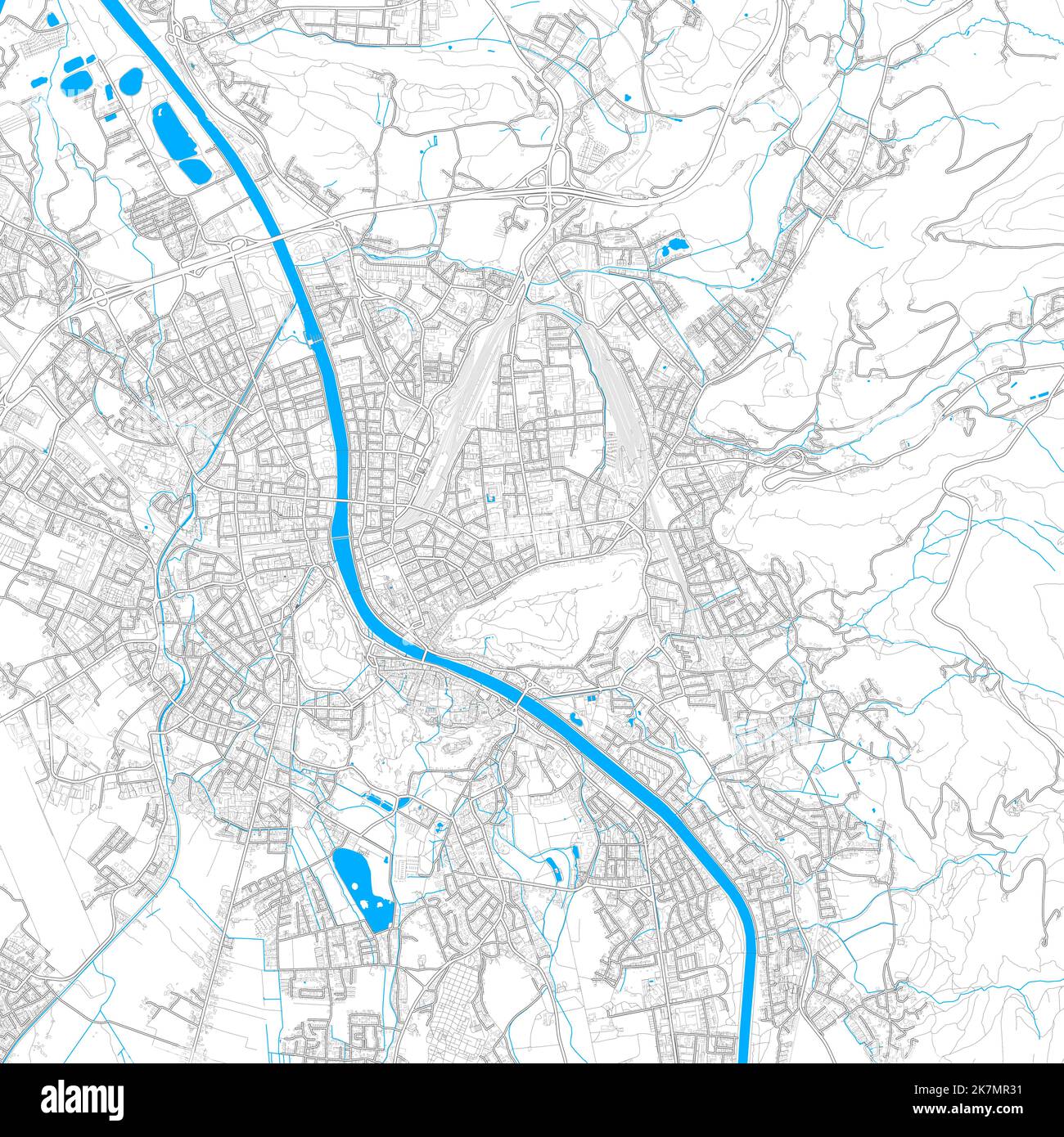 Salzburg, Salzburg, Österreich hochauflösende Vektorkarte mit editierbaren Pfaden. Helle Umrisse für Hauptstraßen. Verwenden Sie es für jeden gedruckten und digitalen Backgro Stock Vektor