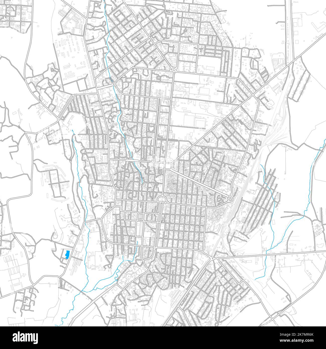 Gyumri, Shirak, Armenien hochauflösende Vektorkarte mit editierbaren Pfaden. Helle Umrisse für Hauptstraßen. Verwenden Sie es für jeden gedruckten und digitalen Hintergrund. Stock Vektor