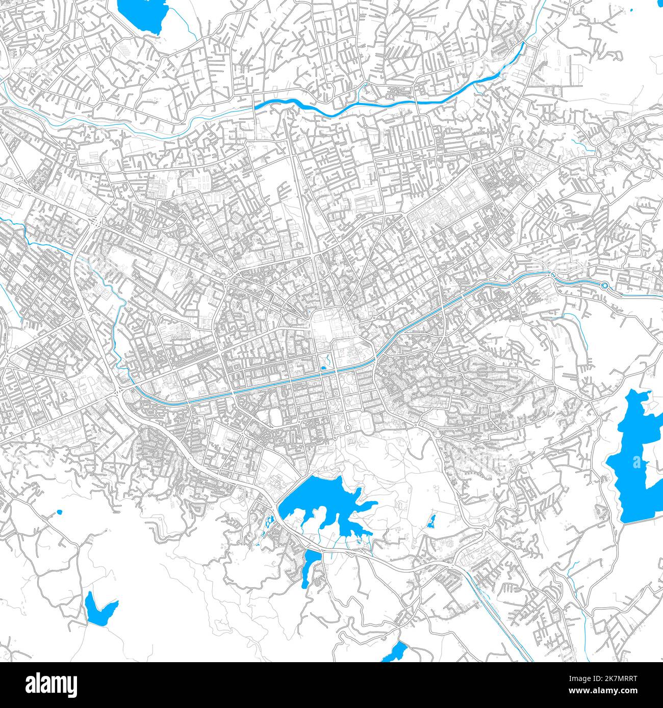 Tirana, Albanien hochauflösende Vektorkarte mit editierbaren Pfaden. Helle Umrisse für Hauptstraßen. Verwenden Sie es für jeden gedruckten und digitalen Hintergrund. Blaues sh Stock Vektor
