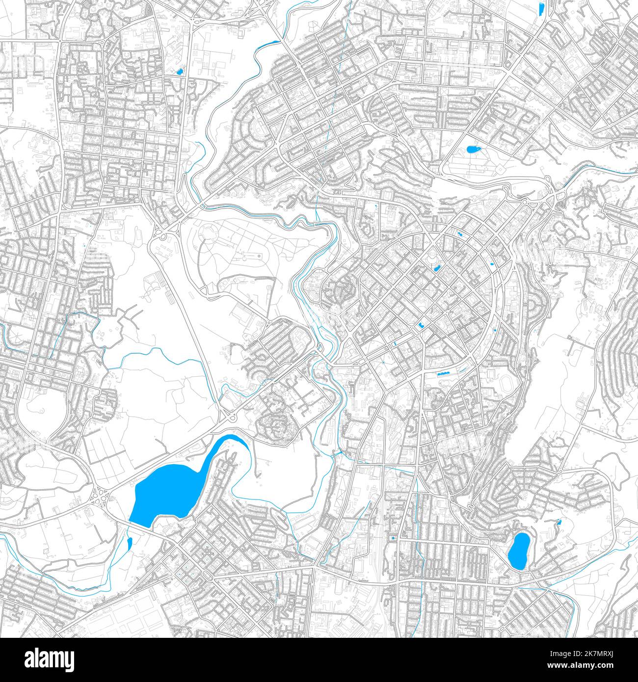 Jerewan, Armenien hochauflösende Vektorkarte mit editierbaren Pfaden. Helle Umrisse für Hauptstraßen. Verwenden Sie es für jeden gedruckten und digitalen Hintergrund. Blaue s Stock Vektor